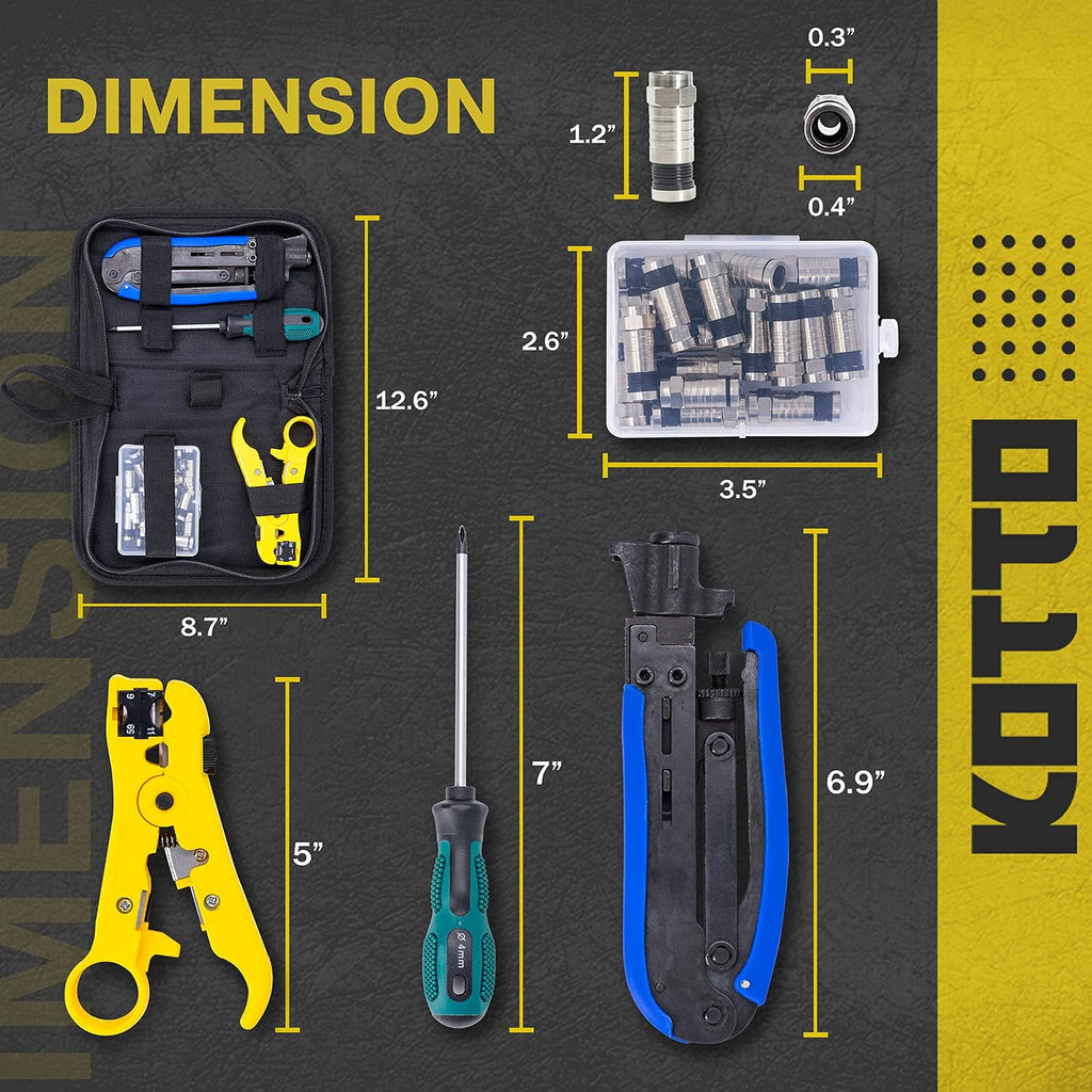 KOTTO Coax Cable Crimper Kit-Adjustable Compression Tool for RG6,RG59,RG11 - Image 5