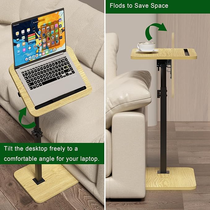 360° Swivel Sofa Side Table for Couch, Set of 2 | Adjustable Height, Laptop Table for Work, TV Trays Table for Snacks Reading, Fits Bed Chair, Phone & Tablet Slot - Image 7