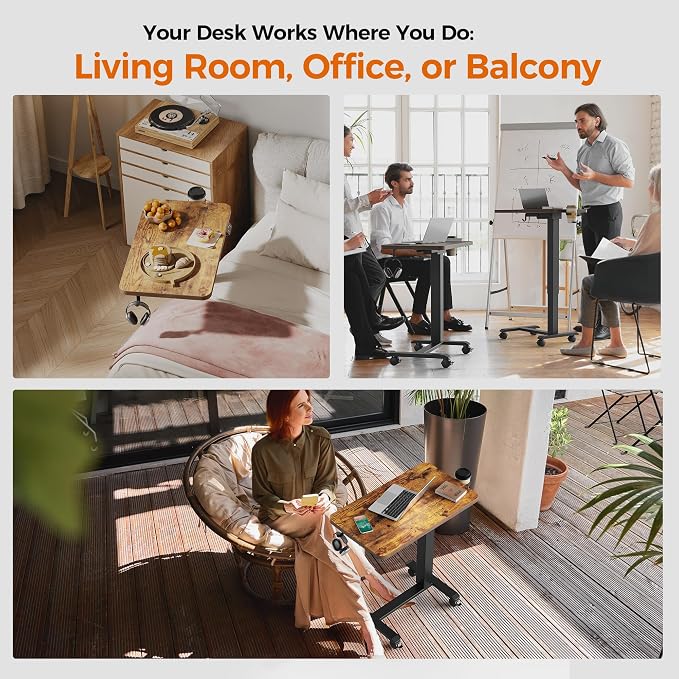 Agilestic 26*16 Inch Height Adjustable Electric Standing Desk, Rustic Brown | Sit Stand Up Computer Desk, with Wheels, Memory Presets, Stable Steel Frame, 88 lbs, Home Office, Studying - Image 4