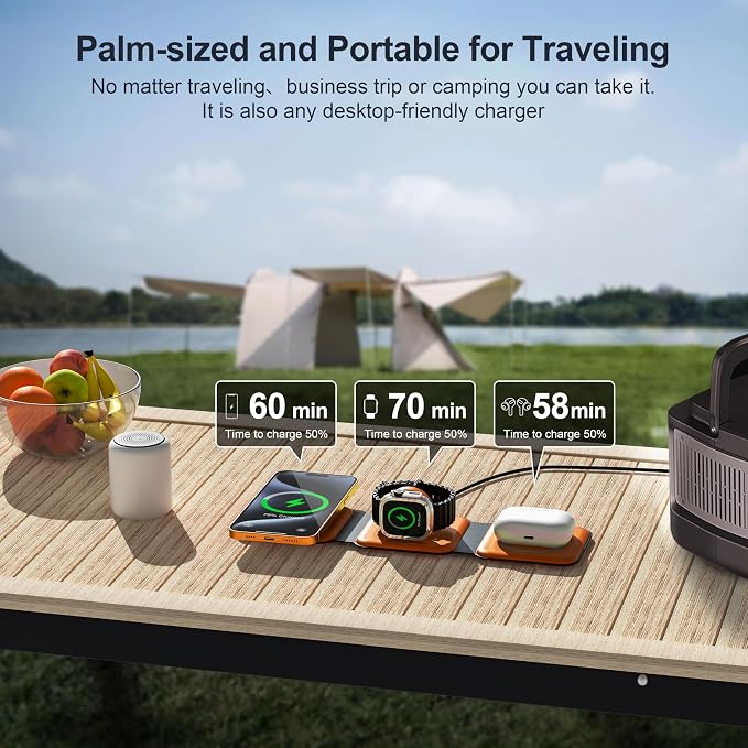3 in 1 Charging Station for Multple Devices,Foldable 3 in 1 Wireless Charger for Travel,Nano Wireless Charging Station for iPhone16 15 14 13 12 Pro Max/Watch 10 9 8 7 6 5 4 3 Ultra/AirPod Pro - Image 2