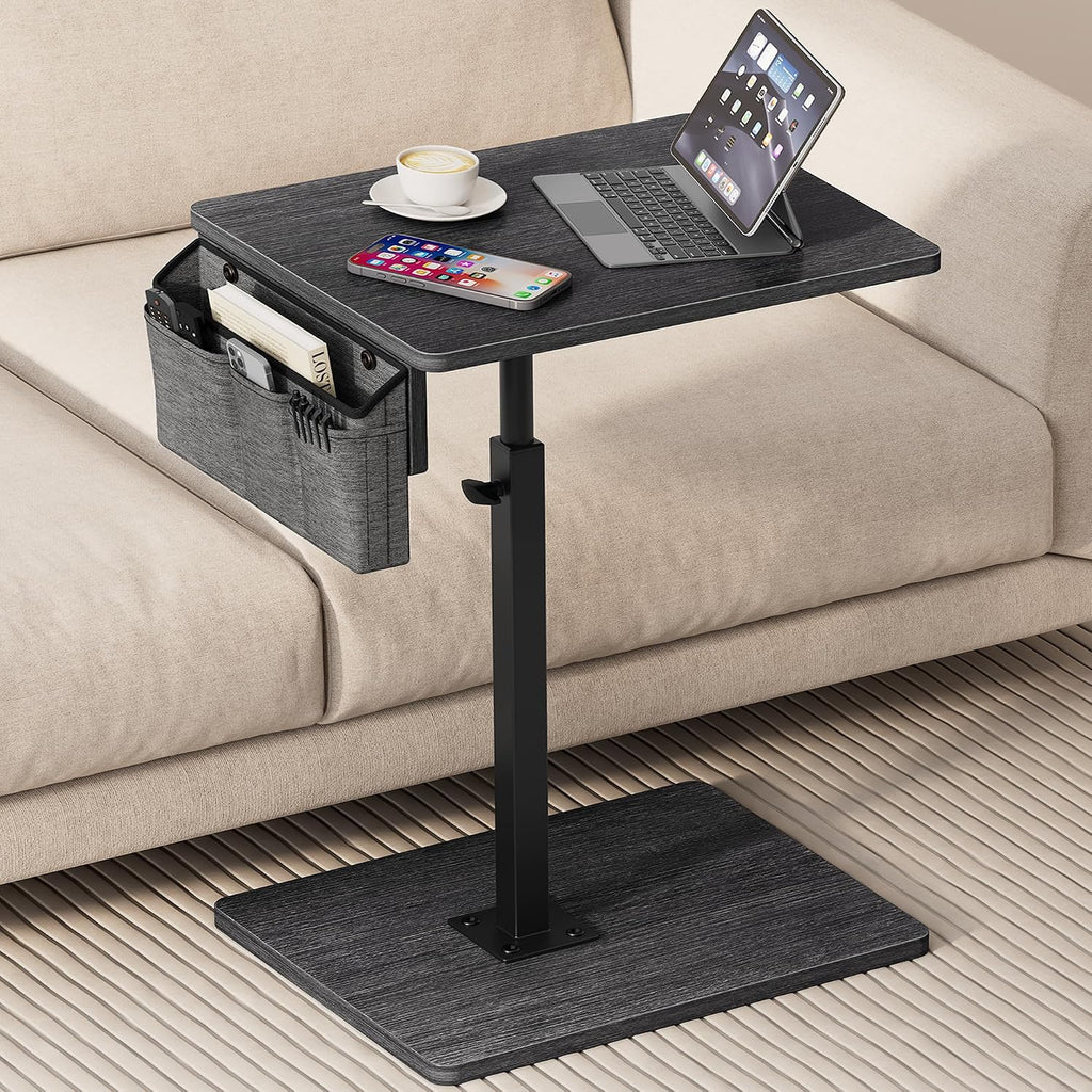 Sofa Armrest Tray Table for Couch, 360° Swivel Height Adjustable TV Tray Table for Small Spaces, Snack Side Table for Couch, Bed, Chair, C Shaped End Side Table for Eating, Reading, Laptop by Vagusicc