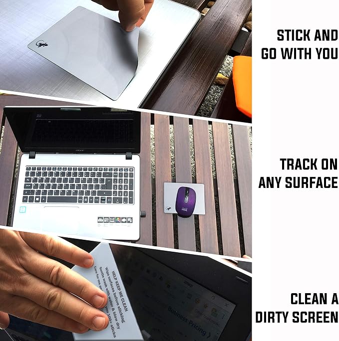 Mouse Pad Adhesive Bottom - Sticks to Any Surface - Portable - Webcam Covers and Screen Cleaner Included (Silver) - Image 3