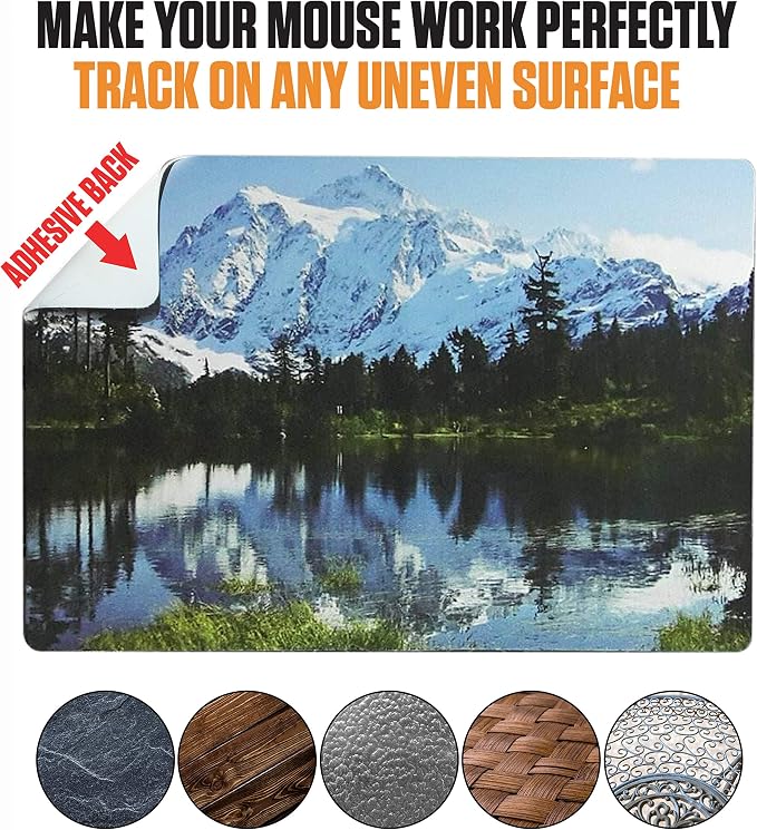 Mouse Pad Adhesive Bottom - Sticks to Any Surface - Portable - Webcam Covers and Screen Cleaner Included (Mountain) - Image 4