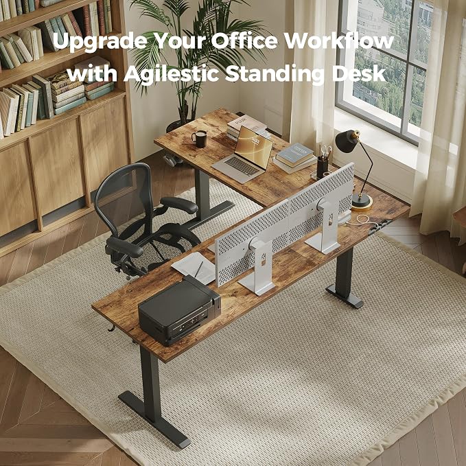 Agilestic L Shaped Standing Desk Adjustable Height, 75 Inch, Rustic Brown | Electric Height Adjustable, Spacious Corner Desktop, Sturdy Steel Frame, Memory Presets, 176 lbs, Splice Board - Image 3