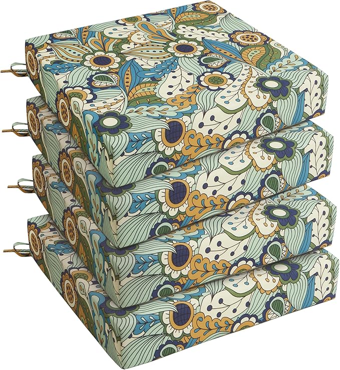 Outdoor Chair Cushions, Set of 4, 24"*24"*4", Water Resistant, Sun Flower | High-Density Foam Patio Cushions with Ties, UV & Fade Resistant, Square Corner Seat Cushions for Outdoor Furniture by UNIKOME