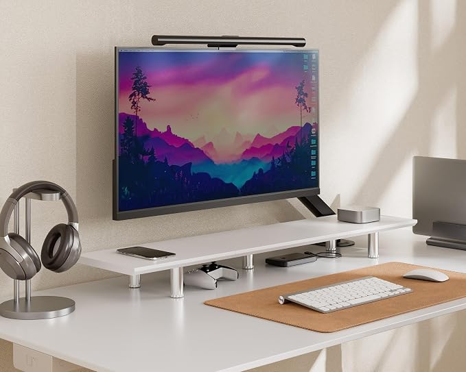 Fenge 39.4” Dual Monitor Stand with Height Adjustable Legs, White | Wooden & Steel, Ergonomic Height 3.6" to 4.4", Underneath Storage, Holds up to 99lbs, Laptop Monitor Stand for Home Office - Image 7