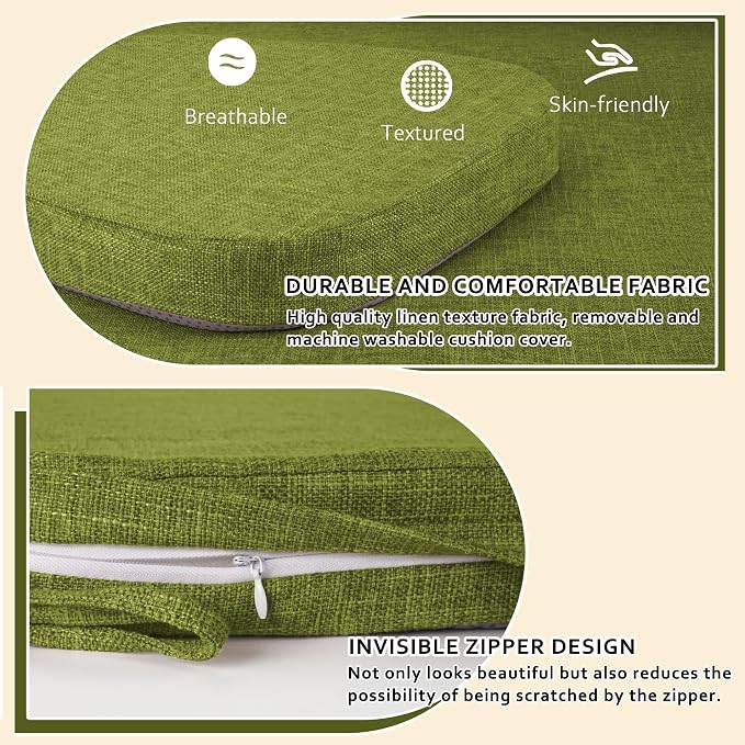 ELFJOY Non-Slip Chair Cushions for Dining Chairs Green 16.7"x16" | 4 Pack, with Ties and Washable Cover, U Shape, Breathable Fabric, for Kitchen Dining Office Folding Chairs，Comfortable - Image 4