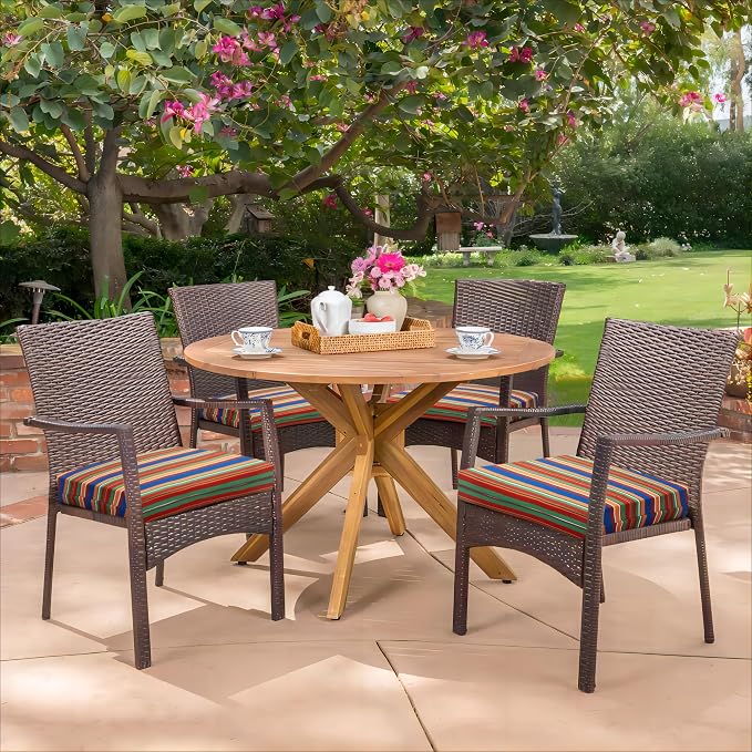 HARBOREST Outdoor Chair Cushions Set of 4, Water Resistant Patio Chair Cushions with Ties, Square Corner Outdoor Seat Cushions for Patio Furniture, 18.5"x16"x3", Rainbow Stripes - Image 7