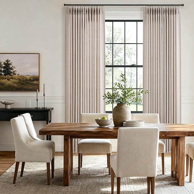 Hokibero Oatmeal Pinch Pleated Linen Curtains 84 Inch Long for Living Room | Light Filtering Sheer Curtain,Pinch Pleat Back Tab Hooks Rings,Farmhouse Textured Privacy Drapes for Bedroom Window,2 Panels - Image 3