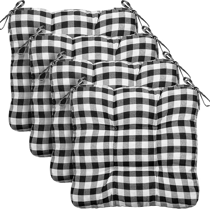 Geetery 4 Pack Chair Cushions, 16" x 15",Black and White,Plaid by Geetery