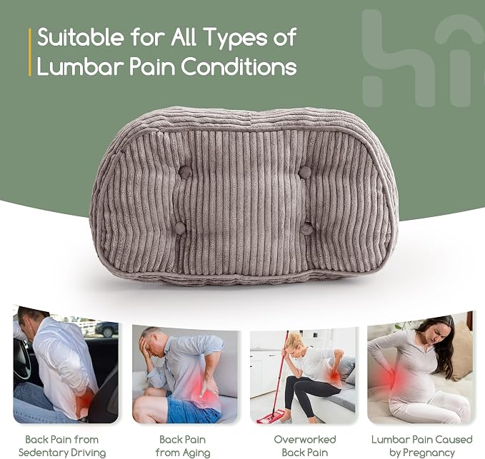 HIGOGOGO Lumbar Support Pillow for Recliner Chair/Accent Chair/Couch/Office Chair, Tufted Corduroy Back Support Cushion for Elderly, Recliner Cushions for Back Rest, Pain Relief, Reading, Grey - Image 6