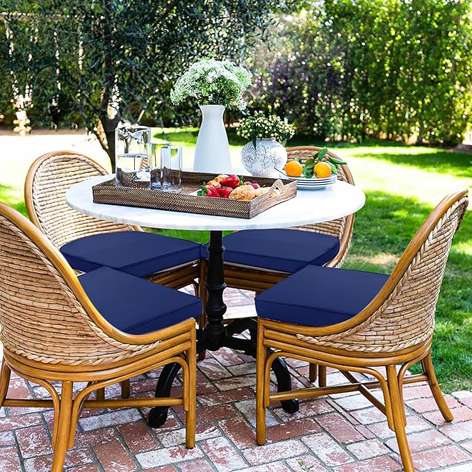 Outdoor Chair Cushions Set of 4, 17 x 16 Inch Waterproof Seat Pads | 3 Year Color Fastness Thick Patio Chair Cushion with Ties for Garden Lawn Sofa Couch, Navy Blue - Image 6