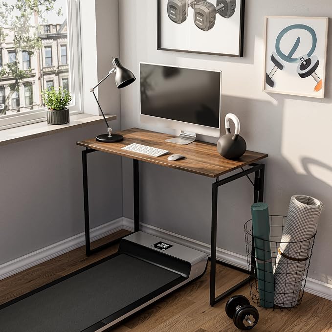 31.5" Folding Desk: No Assembly, Wood Top for Small Spaces | Home office desk, holds 150 lbs, folds flat to 2.3 in, splash-proof wood top, sturdy metal frame - Image 4