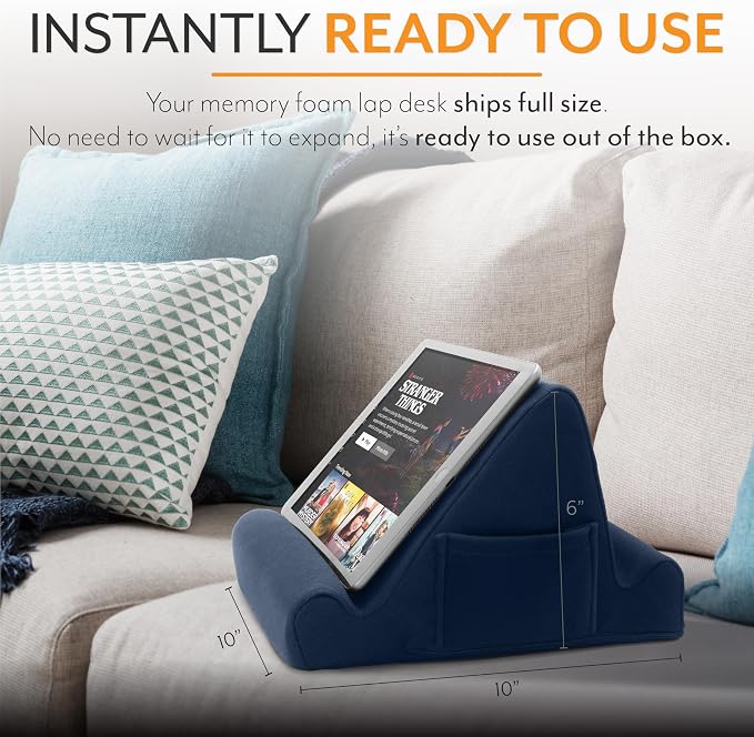 Brookstone Tablet Lap Cushion - Tablet/Phone/Ebook Holder for Bed, Flights, and Travel, Memory Foam Lap Desk for Reading and Hands Free Viewing, Compatible iPad and Kindle Accessories, Blue - Image 7