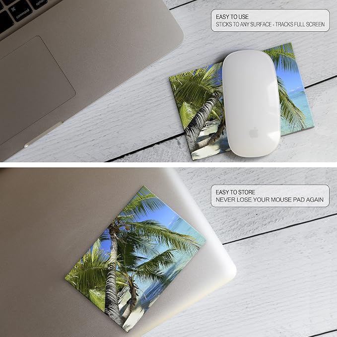 Adhesive Mouse Pad - Peel and Sticks to Any Surface - Travel Mouse Pad, Sticky for Any Surface - Excellent Tracking - Beach Palms in THE Sand - Image 6