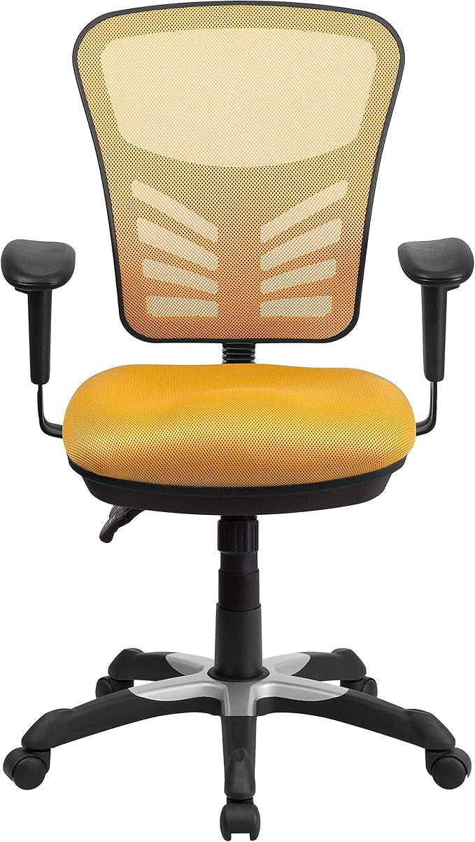 Flash Furniture Nicholas Mid-Back Yellow-Orange Mesh Multifunction Executive Swivel Ergonomic Office Chair with Adjustable Arms - Image 5