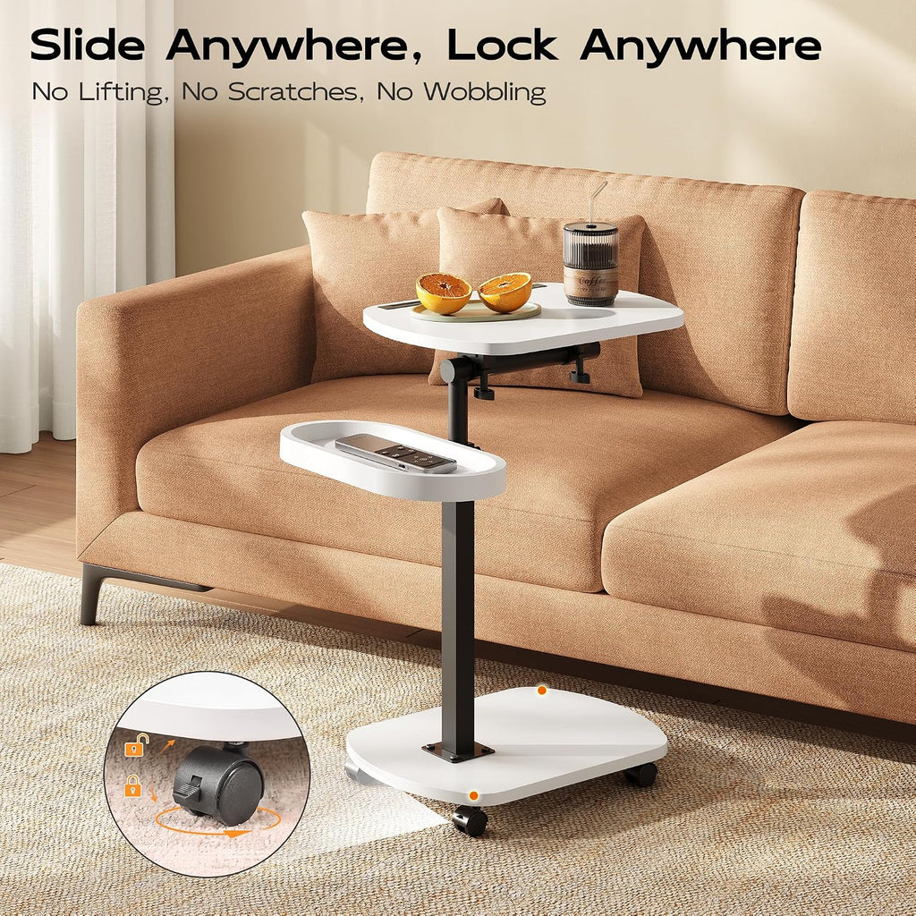 WLIVE C Shaped End Table Adjustable Height 360 Swivel TV Tray Rolling Cup - Image 5