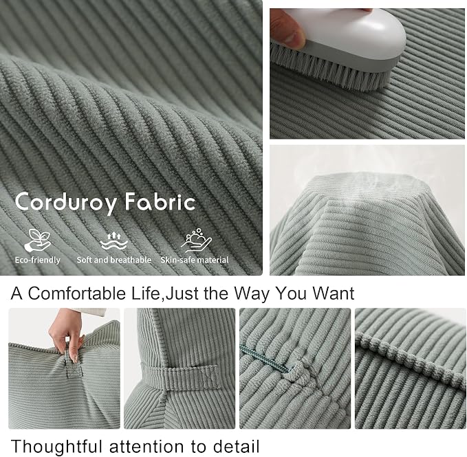 Pat. Pend. Corduroy Lumbar Support Back Pillow for Sitting Up & Reading, Ergonomic Triangle Back Support Cushion for Sofa, Armchair & Bed, Removable Washable Cover, Grey Green - Image 6