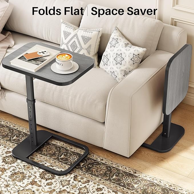Kitstorack Upgraded TV Tray Table with Panel Lock, 90° Flip-Over Design & Adjustable Height, Sofa Arm Side Table for Eating, Laptop, Couch, Bed, or Small Spaces, Dark Gray - Image 7