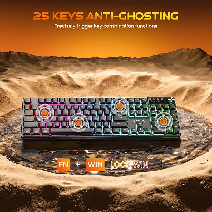 Redragon K521WL Wireless Gaming Keyboard with Knob, Tri-Mode BT/2.4G/USB-C RGB Mechanical Feeling Keyboard with Multimedia Keys, 4000mAh Battery, Anti-Ghosting, Compatible with PC - Upgrade - Image 8
