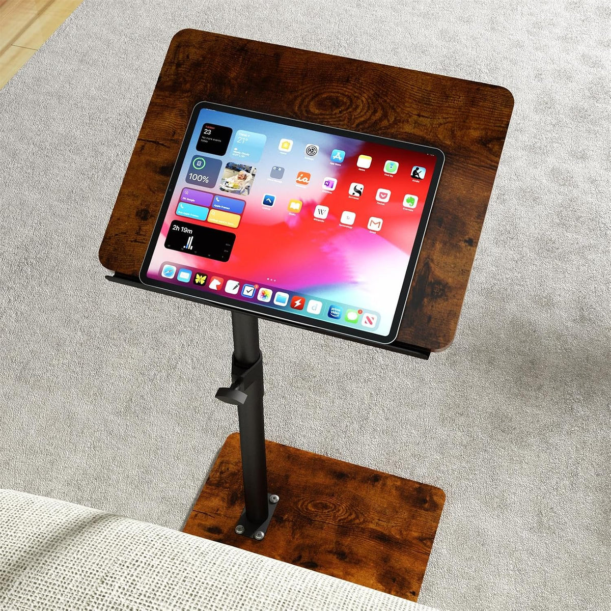 Sofa Armrest Tray Table for Couch - 360° Swivel Height Adjustable End for Small Spaces, Snack Side Table for Bed or Chair with Phone & Tablet Slot (Rich,Angle Adjustable) by YUHFERA