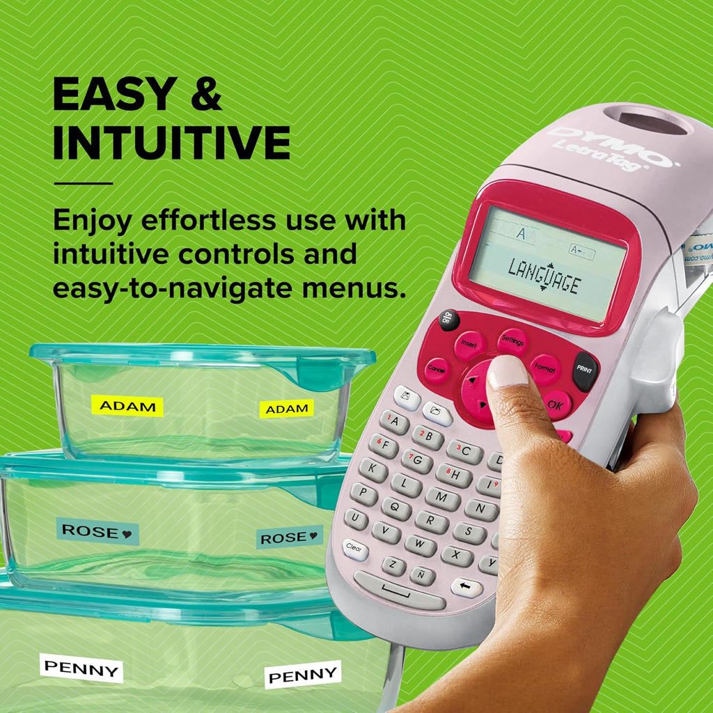DYMO LetraTag LT-100H Handheld Aesthetic Label Maker, ABC Keyboard Label Printer with Easy-to-Use, 13 Character LCD Screen, Great for Home & Office Organization, Pink - Image 7