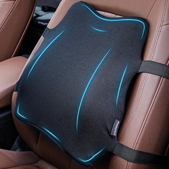 FORTEM Lumbar Support Pillow for Car - Memory Foam Back Pillow for Driving | Ergonomic Design for Comfort Sitting | Promotes Back Pain Relief | Adjustable Straps | Washable Cover by FORTEM