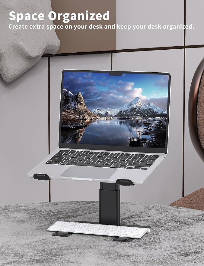ALASHI Laptop Stand for Desk, Computer Stand Adjustable Height, Ergonomic Notebook Laptop Riser, Aluminum Metal Holder Compatible with 10 to 17.3 Inches Notebook PC Computer, Black - Image 5