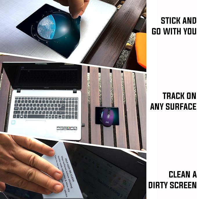 Mouse Pad Adhesive Bottom - Sticks to Any Surface - Portable - Webcam Covers and Screen Cleaner Included (Space Window) - Image 2