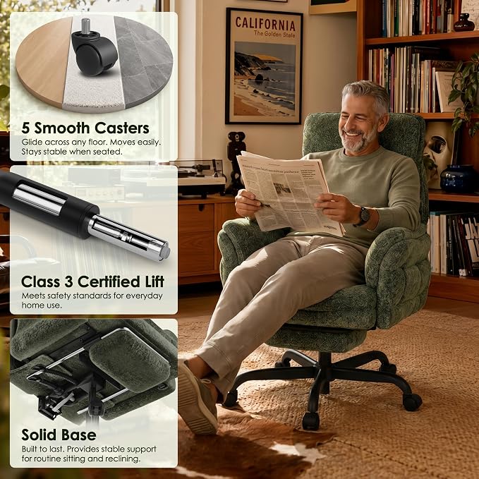 C57 Ergonomic Reclining Office Chair with Footrest, Velvet Desk Chair with 6-Stage Adjustable Wing Armrests for Cross Legged Sitting, Pet Friendly High Back Lounge Gaming Chair for Home Office - Image 9