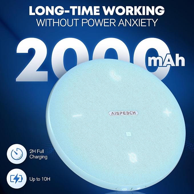 Conference Speakerphone for Zoom Calls, Webinars and Online Classes, Blue | AI noise reduction, 360° voice pickup, 4-mic array, full-duplex, Bluetooth, NFC, USB, up to 8 hours, portable, app-free audio - Image 7