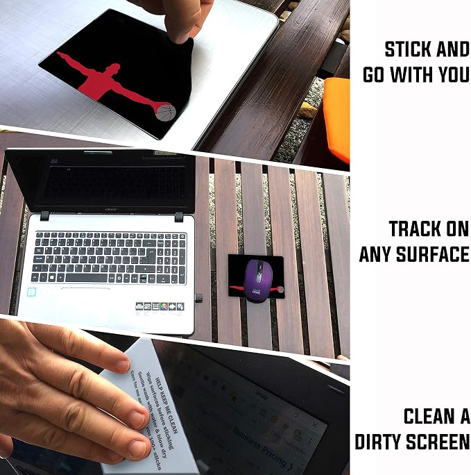 Mouse Pad Adhesive Bottom - Sticks to Any Surface - Portable - Webcam Covers and Screen Cleaner Included (Basketball) - Image 3