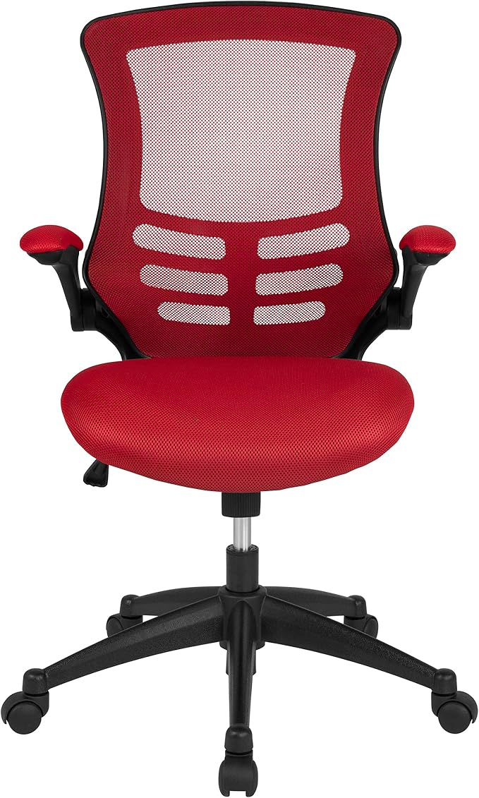 Flash Furniture Mesh Swivel Ergonomic Office Chair with Flip-Up Arms, Red | Mid-Back, Mesh Back - Image 10