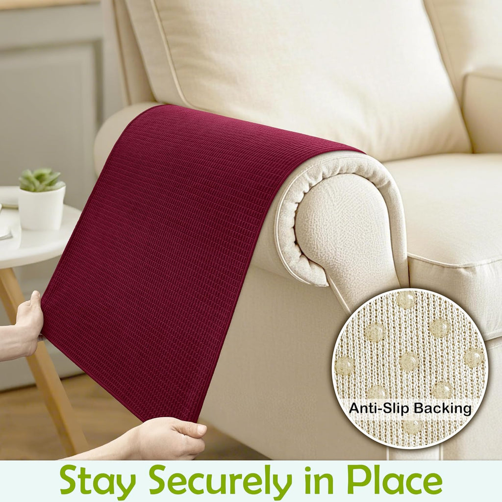Couch Arm Covers, Sofa Arm Covers, Waterproof Armrest Covers for Sofa, Armchair, Loveseat, Non-Slip Recliner Arm Covers, Sofa Headrest Covers, Arm Chair Covers Set of 2 (Burgundy, 26"×26") - Image 5