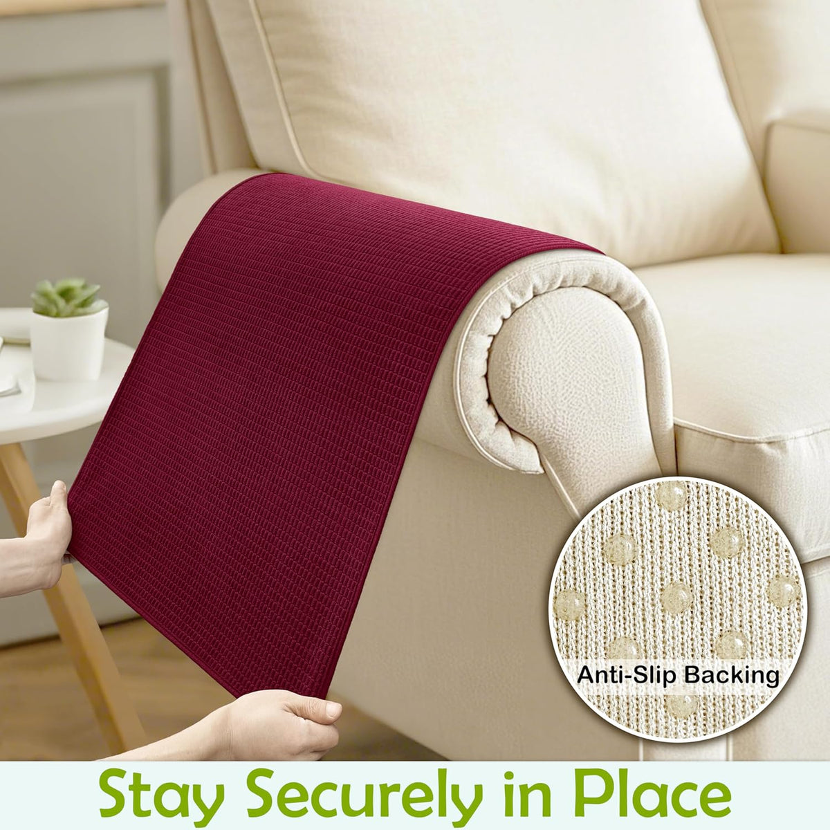 Couch Arm Covers, Sofa Arm Covers, Waterproof Armrest Covers for Sofa, Armchair, Loveseat, Non-Slip Recliner Arm Covers, Sofa Headrest Covers, Arm Chair Covers Set of 2 (Burgundy, 26"×26") - Image 5