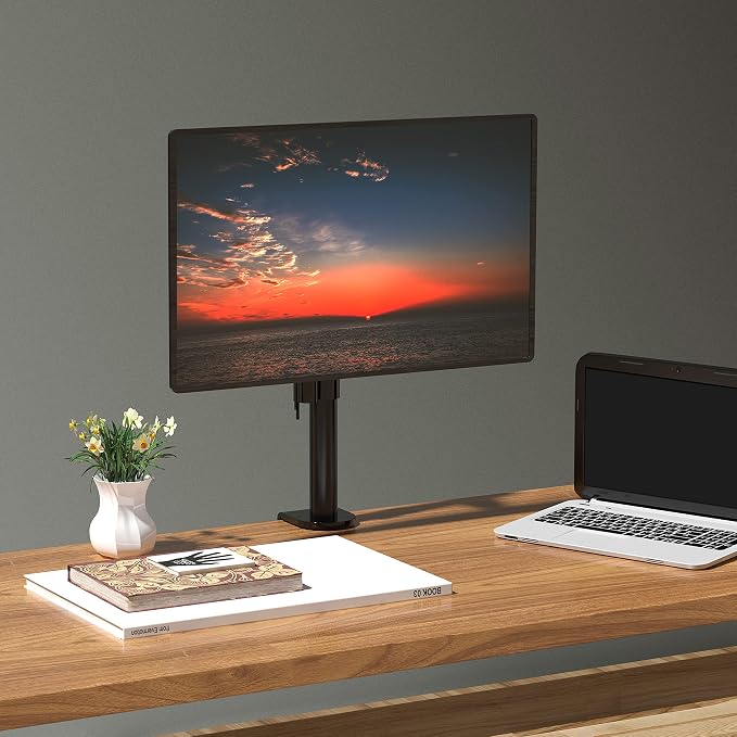 WALI Single Monitor Mount, Vesa Monitor Arm for 13-32 inch, up to 22lbs | Adjustable Monitor Mount for Desk, Full Motion with Tilt, Swivel, Rotation, C-Clamp/Grommet Mounting, VESA 75/100mm (M001S) - Image 2