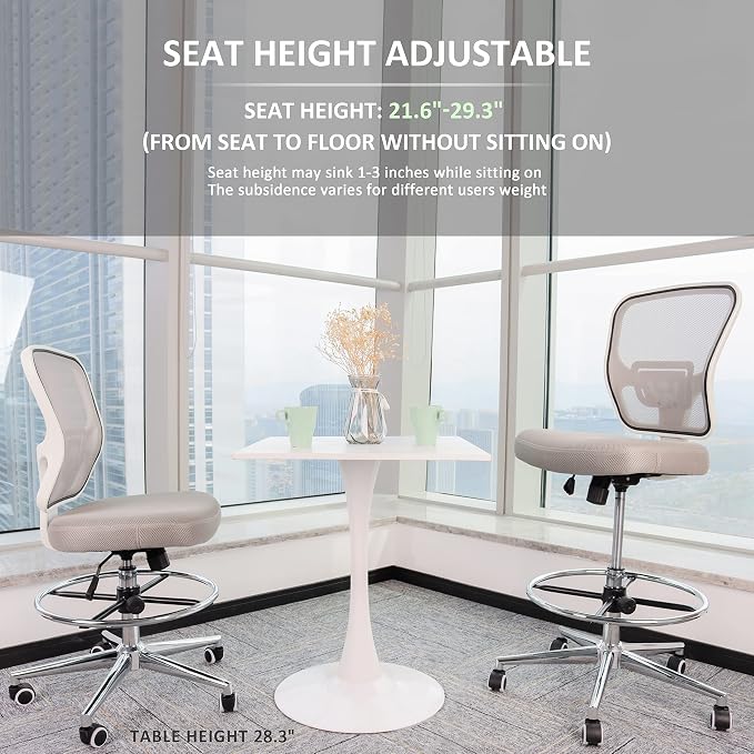 Drafting Chair, Tall Office Chair for Standing Desk, Drafting Stool with Lumbar Support, Adjustable Height and Foot Ring, Grey - Image 6
