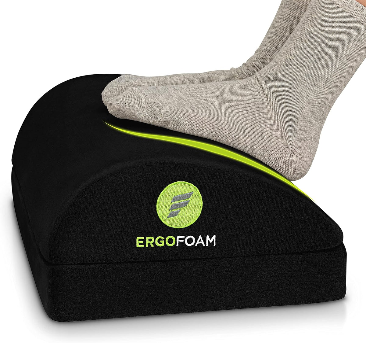 ErgoFoam Chiropractor-Endorsed Orthopedic Teardrop Design 2in1 Adjustable Under Desk Foot Rest for Lumbar Back Knee Pain (Black) by ErgoFoam