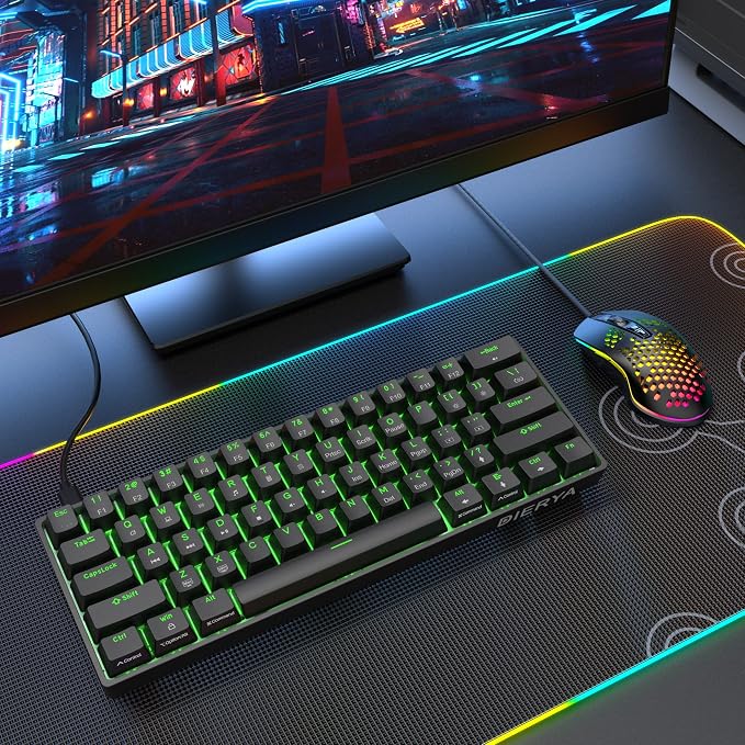 DIERYA 60% Mechanical Keyboard, DK61se Wired Gaming Keyboard with Red Switches, LED Backlit Ultra-Compact 61 Keys Mini Office Keyboard for Windows Laptop PC Gamer Typist（Black） - Image 7