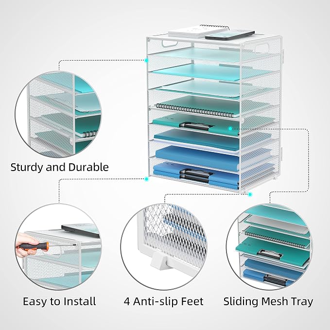 9-Tier Paper Organizer for Desk, Letter Tray with Handles, White, 2 Pack | Desk File Organizer with Removable Trays for Sorting Files, Folders, Mail and Printer Paper at Home, School or Office - Image 4