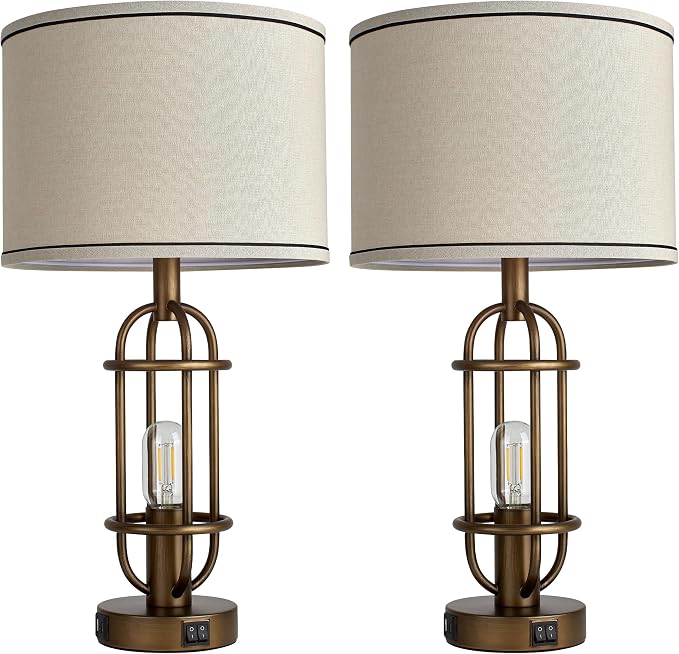 Reaketon Table Lamps for Living Room Set of 2, 22.3" Farmhouse Lamps for Nightstand, Industrial Table Lamps for Bedroom with USB Ports - Image 7