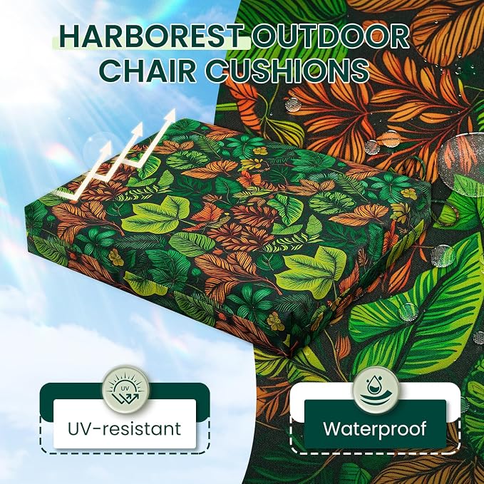 HARBOREST Outdoor Chair Cushions Set of 4, Water Resistant Patio Chair Cushions with Ties, Square Corner Outdoor Seat Cushions for Patio Furniture, 18.5"x16"x3", Colored Leaf - Image 2