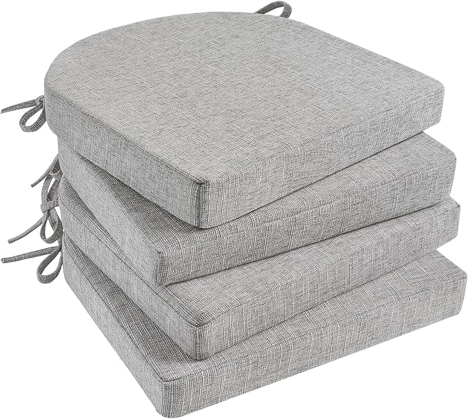 Basic Beyond Chair Cushions for Dining Chairs with Ties and Removable Cover, 2" Thick Seat Cushions for Kitchen Chairs, Set of 4, 17" x 16", Light Grey by BasicBeyond