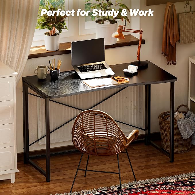 Huuger Folding Desk for Small Spaces, 39.4 Inch Foldable Computer Table | Easy Assembly, Small Writing Work Office Computer Desk, for Home Office, Study, Bedroom, Dorm, Space Saving, Black - Image 7