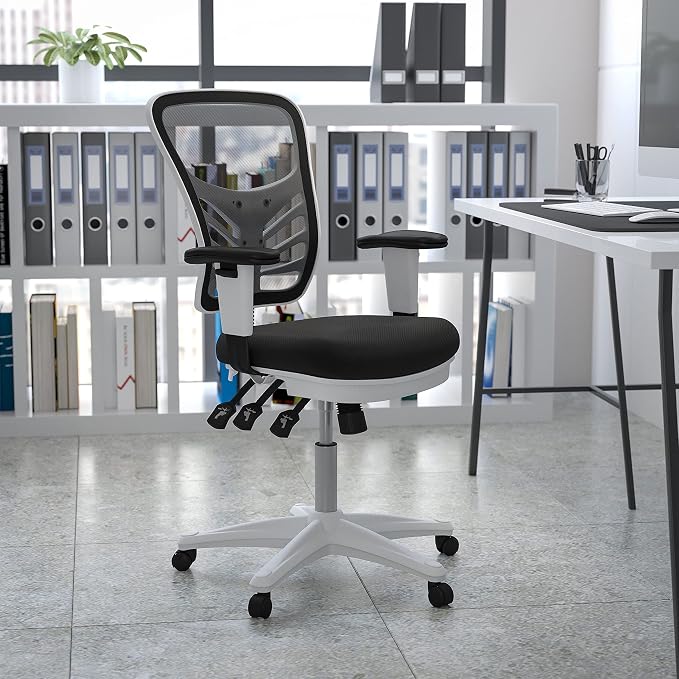 Flash Furniture Mid-Back Black Mesh Multifunction Executive Swivel Ergonomic Office Chair with Adjustable Arms and White Frame | Adjustable Armrests, 360° Swivel, Height Adjustable, Commercial Grade - Image 2