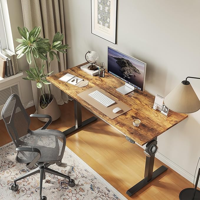 Agilestic 60*24 Inch Height Adjustable Electric Standing Desk, Rustic Brown | Sit Stand Up Computer Desk, Memory Presets, Stable Steel Frame,154 lbs, Easy Assembly, Splice Board, Home Office, Studying - Image 2