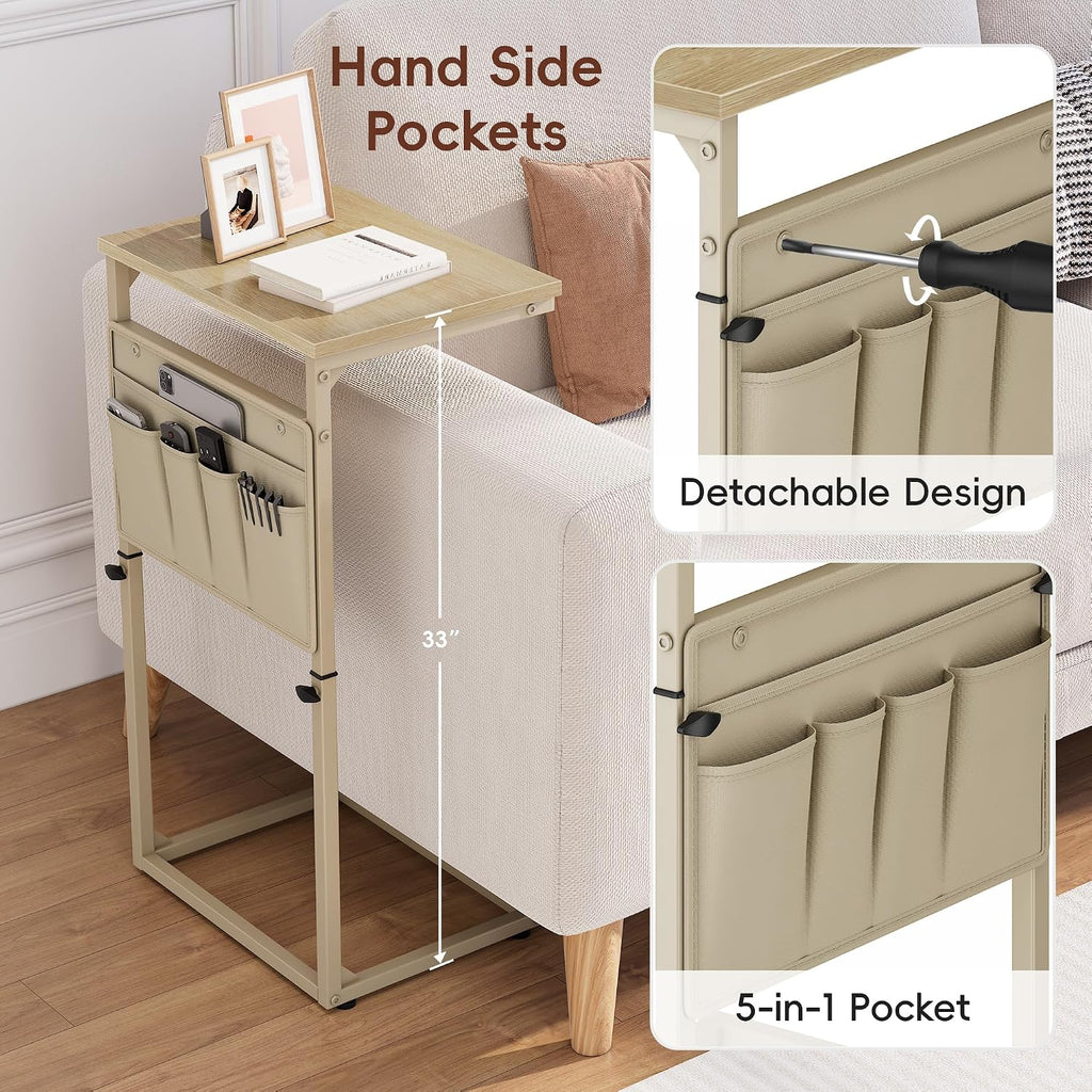 C Shaped End Table, 32'' Tall Side Table for Couch, Adjustable Height Small Couch Side Table for Small Spaces, End Table Slide Under Sofa Table TV Tray Table Arm Table for Living Room - Image 5