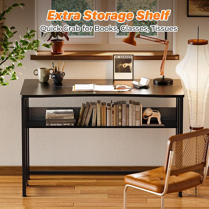 Huuger Folding Desk with Storage Shelf, 39.3 Inch Foldable Computer Table | Writing Work Office Computer Desk for Small Spaces, Space Saving Sofa Table for Couch, Easy to Fold, Black - Image 6