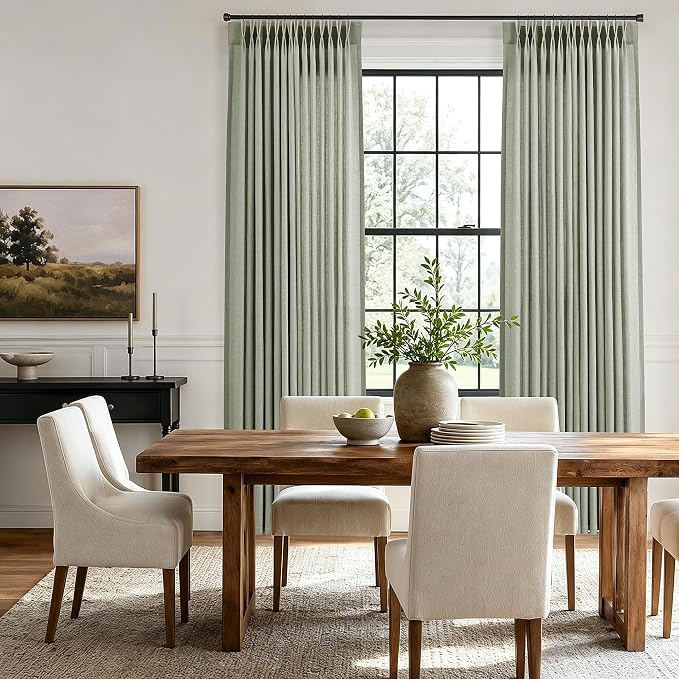 Hokibero Sage Green Pleated Linen Curtains 108 Inch Long for Living Room | Light Filtering Sheer Curtain,Pinch Pleat Back Tab Hooks Rings,Farmhouse Textured Privacy Drapes for Bedroom Window,2 Panels - Image 3