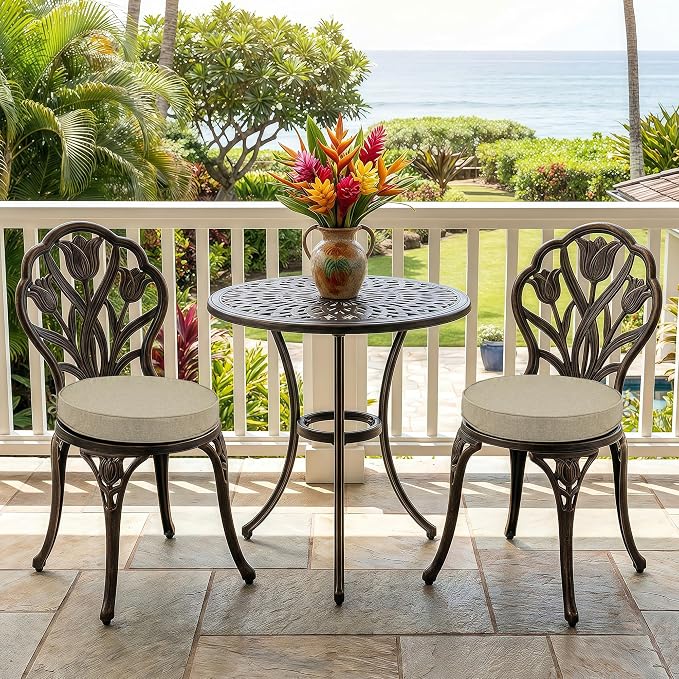 Outdoor Round Chair Cushions 15 Inch, Fade-Resistant & Water-Resistant, Bistro Chair Seat Pads for Porch Garden Balcony Patio Furniture Stools, Non-Slip Bottom, Set of 2, Natural - Image 2